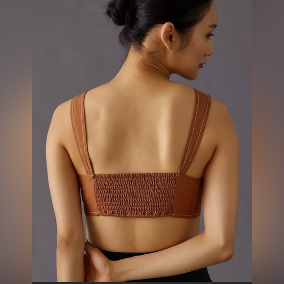 Anthropologie Seamed Corset Bra Top In Mango Smocked Stretchy Back Size Medium - Picture 2 of 8